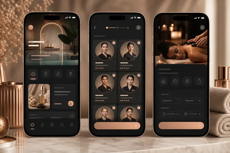 Luxury Spa inspired massage booking app preview